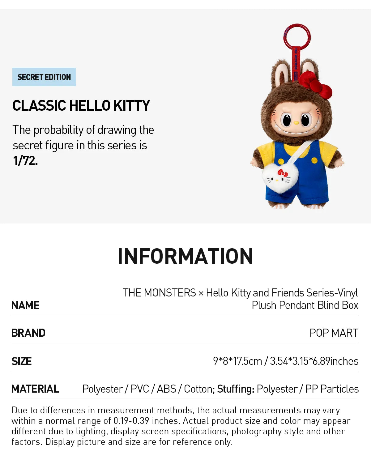 THE MONSTERS × Hello Kitty and Friends Series-Vinyl Plush Pendant Blind Box