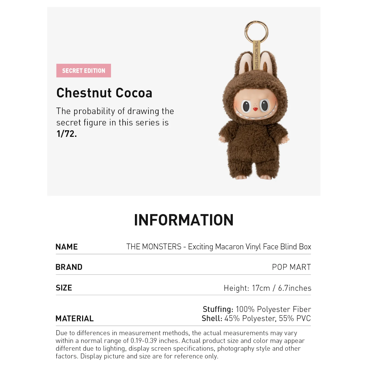 THE MONSTERS - Labubu V1 - Exciting Macaron Vinyl Plush Pendant (Blind Box)