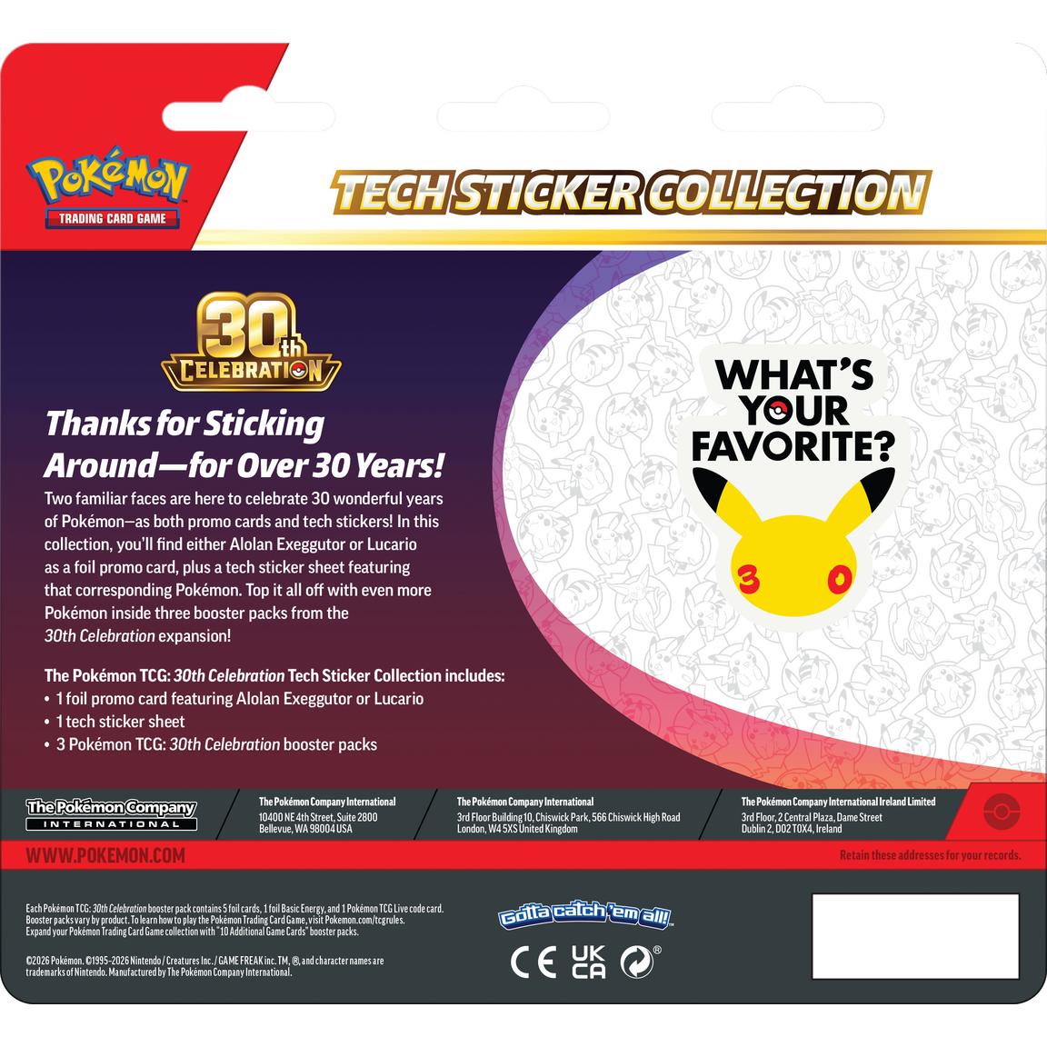 [EN] Pokémon 30th Celebration Tech Sticker Collection (Styles May Vary) - Mega Series - English